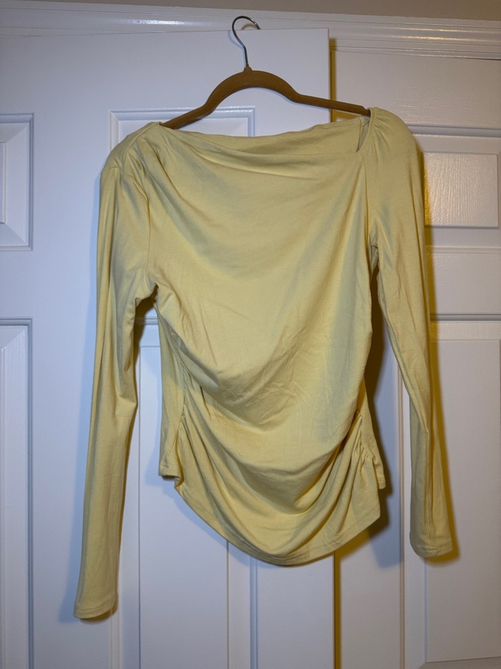 Cider Pale Yellow Long Sleeve Draped Top